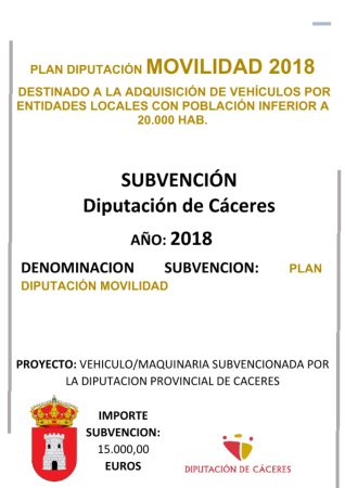Imagen SUBVENCION DIPUTACION PLAN DE MOVILIDAD 2018