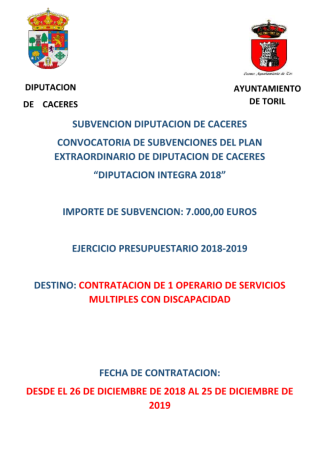 Imagen SUBVENCION DIPUTACION PLAN INTEGRA